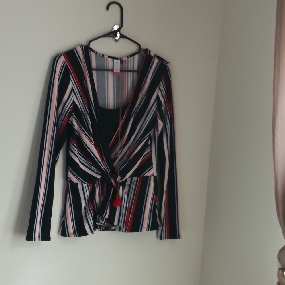 2 No Boundaries Blouse Women L Multicolor Striped Top Career Academia Dinner Y2K